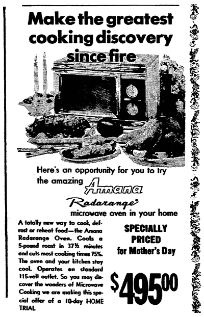 An ad for microwave ovens, Morning Star newspaper advertisement 30 April 1970