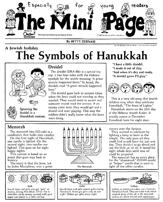 An article about Hanukkah, Plain Dealer newspaper article 9 December 1987