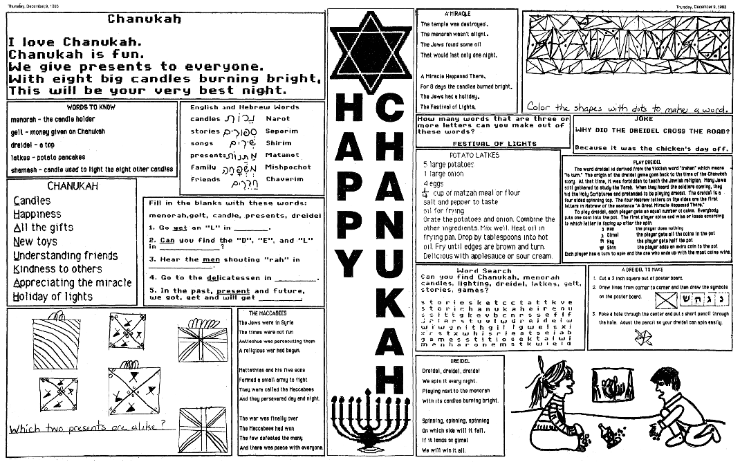 An article about Hanukkah, Post and Courier newspaper article 9 December 1993