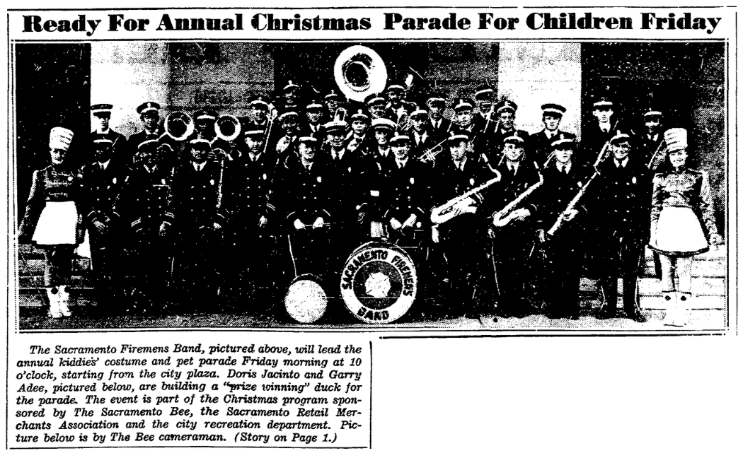 An article about a Christmas parade, Sacramento Bee newspaper article 20 November 1940