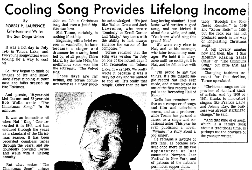 An article about "The Christmas Song," San Diego Union newspaper article 24 December 1978