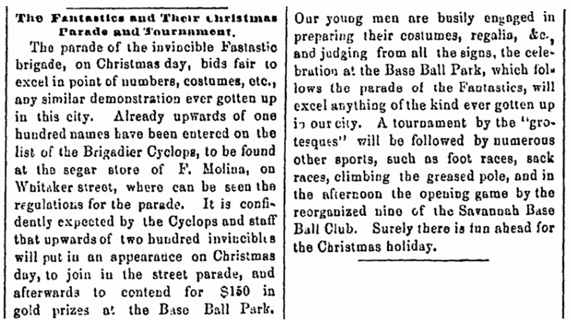 An article about a Christmas parade, Savannah Daily Advertiser newspaper article 13 December 1871