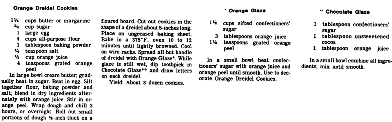 A recipe for Hanukkah dreidel cookies, State newspaper article 12 December 1984