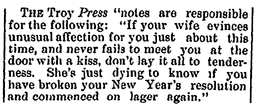 An article about a New Year's resolution, Bennington Banner newspaper article 20 January 1881