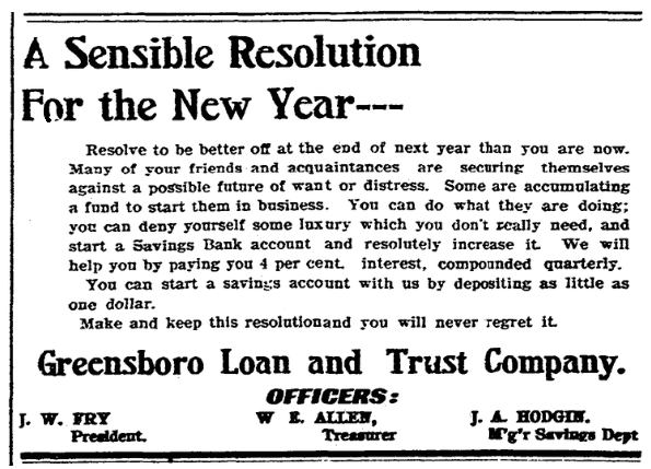 A loan company ad, Greensboro Record newspaper advertisement 29 December 1906