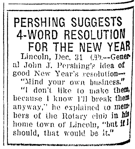 An article about a New Year's resolution, Omaha World-Herald newspaper article 1 January 1930