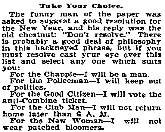 An article about New Year's resolutions, Philadelphia Inquirer newspaper article 30 December 1895