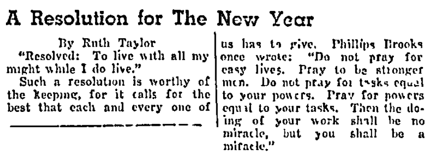 An article about New Year's resolutions, Plaindealer newspaper article 1 January 1943