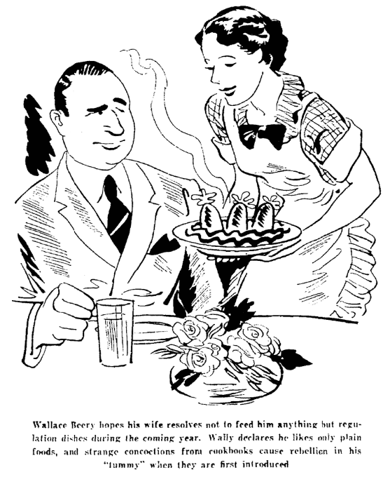 A cartoon about Wallace Beery's resolution, Seattle Daily Times newspaper article 29 December 1935