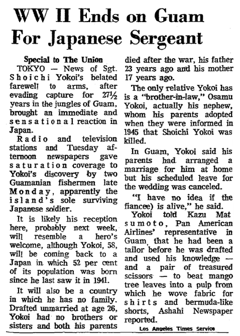 An article about Japanese Imperial Army Sergeant Shouichi Yokoi, 