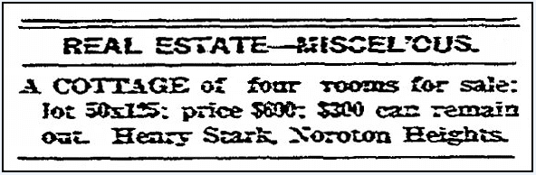 A real estate ad, Stamford Advocate newspaper advertisement 8 November 1900