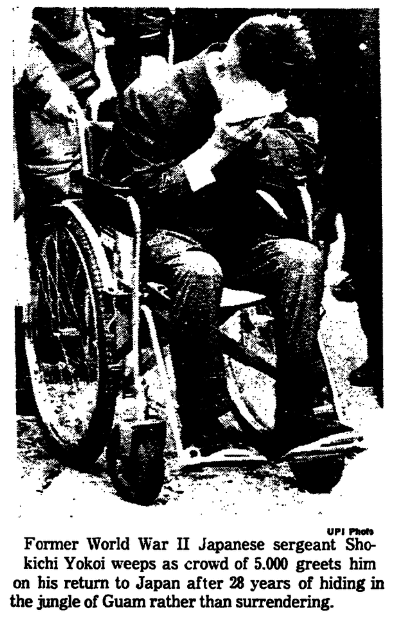 A photo from an article about Japanese Imperial Army Sergeant Shouichi Yokoi, Trenton Evening Times newspaper article 2 February 1972