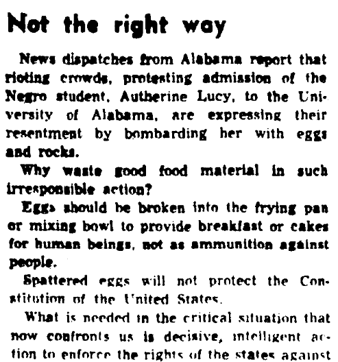 An article about Autherine Lucy, Augusta Chronicle newspaper article 8 February 1956