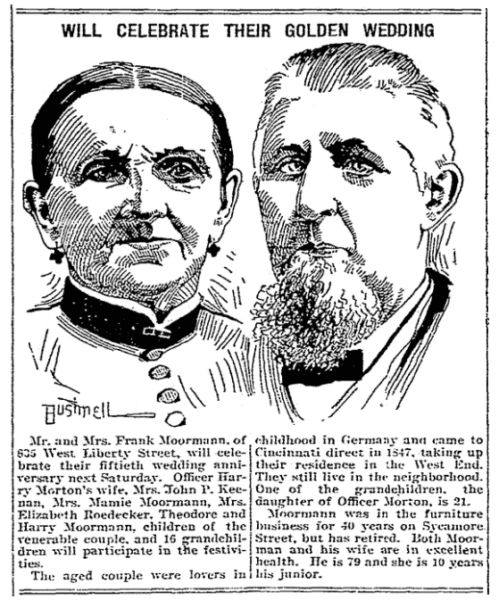 Moormann wedding anniversary notice, Cincinnati Post newspaper article 1 January 1900