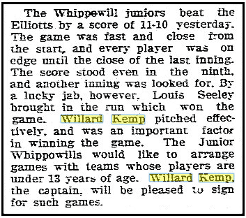 An article about Willard Kemp, Daily Advocate newspaper article 15 April 1905