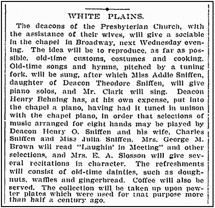 An article about the Sniffen family, New York Tribune newspaper article 16 January 1897