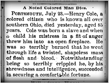 An obituary for Henry Cole, Repository newspaper article 23 July 1895