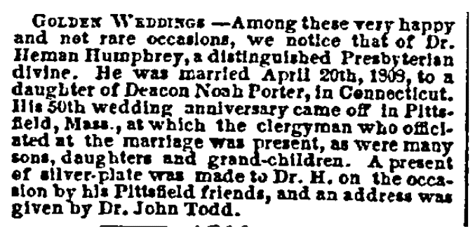 Humphrey wedding anniversay notice, Sun newspaper article 4 June 1858