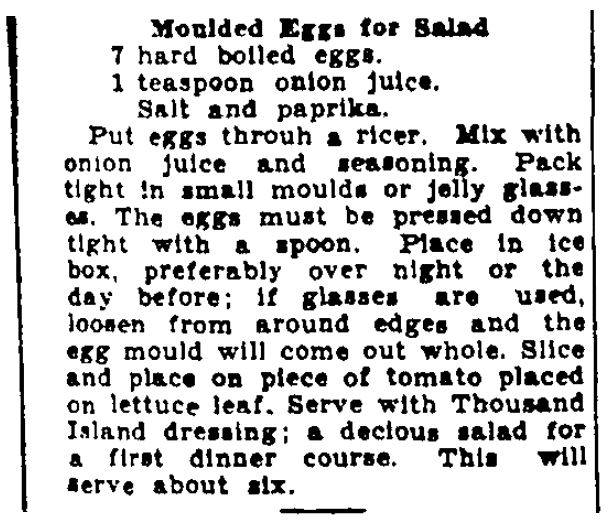 A salad recipe, Augusta Chronicle newspaper article 10 March 1935