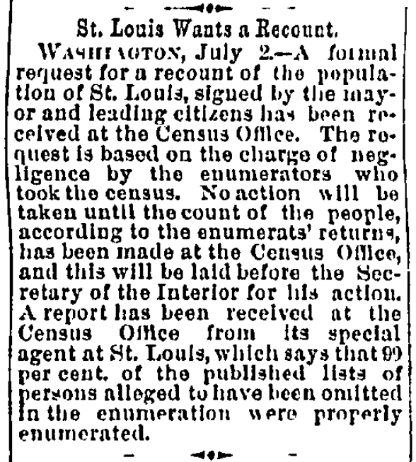 An article about the 1890 U.S. Federal Census, Charlotte News newspaper article 4 July 1890