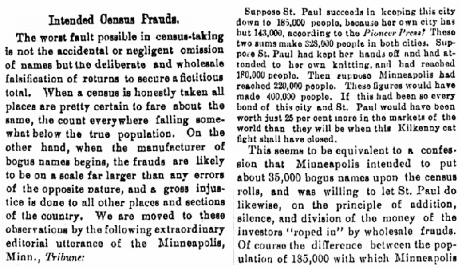 An article about the 1890 U.S. Federal Census, Cleveland Leader newspaper article 20 July 1890