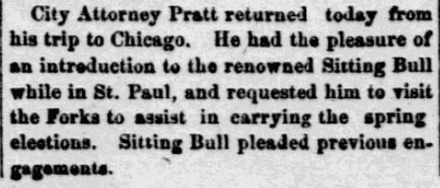 An article about Sitting Bull, Grand Forks Daily Herald newspaper article 20 March 1884