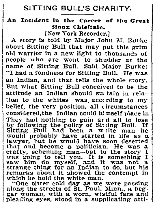 An article about Sitting Bull, Kansas City Times newspaper article 23 July 1894