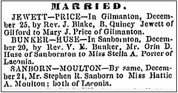 Wedding announcements, Lake Village Times newspaper article 30 December 1871