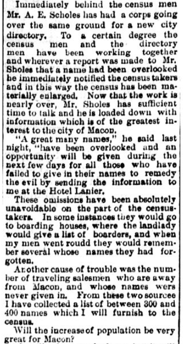 An article about the 1890 U.S. Federal Census, Macon Telegraph newspaper article 15 June 1890