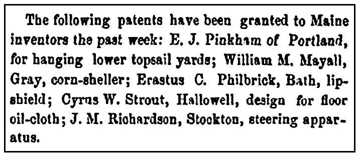 An article about patents, Maine Farmer newspaper article 27 November 1869