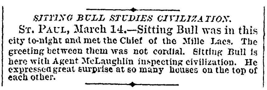 An article about Sitting Bull, New York Tribune newspaper article 15 March 1884