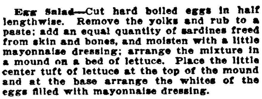 A recipe for egg salad, San Francisco Call Bulletin newspaper article 15 October 1911