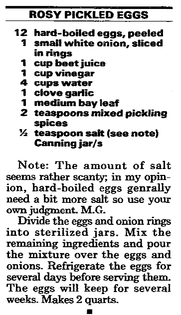 A recipe for pickled eggs, Times-Picayune newspaper article 1 September 1988