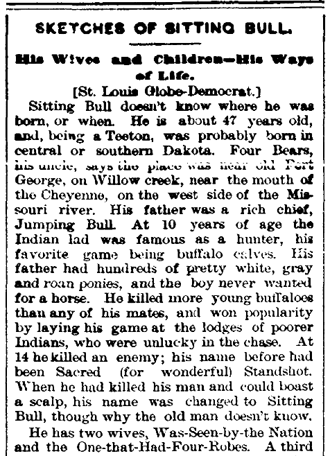 An article about Sitting Bull, Trenton Times newspaper article 31 July 1884