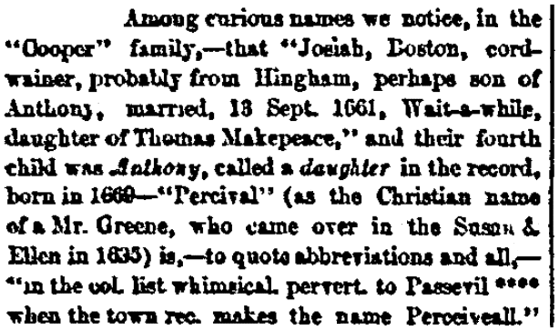 An article about curious and amusing names, Boston Daily Advertiser newspaper article 25 July 1860