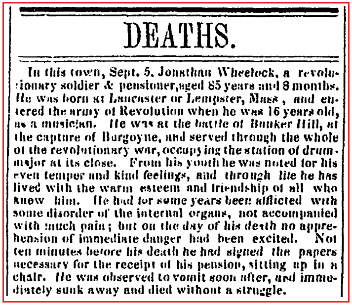 An obituary for Jonathan Wheelock, Congregational Journal newspaper article 17 September 1845