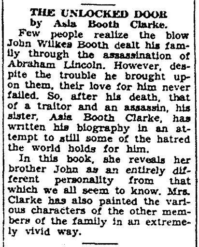 An article about John Wilkes Booth, Daily Advocate newspaper article 4 November 1938