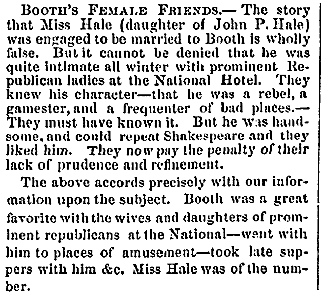 An article about John Wilkes Booth, Daily Eastern Argus newspaper article 29 April 1865