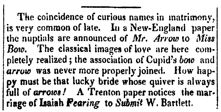 An article about curious and amusing names, Daily National Journal newspaper article 24 November 1824