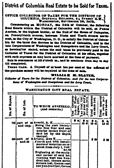 A tax list, Evening Star newspaper article 3 October 1872