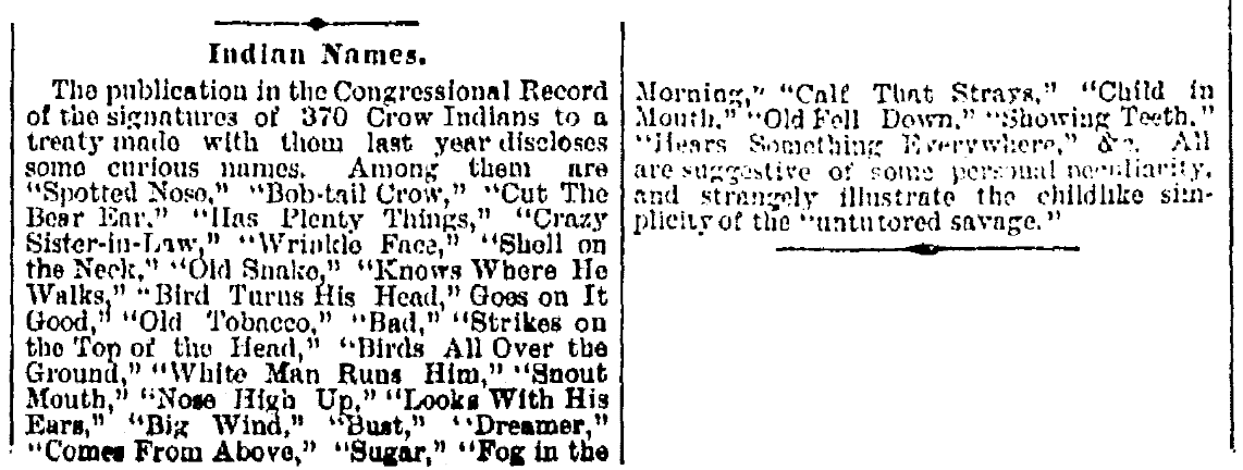 An article about curious and amusing names, Jersey Journal newspaper article 1 April 1891