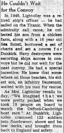 An article about Charles Lightoller, Milwaukee Journal Sentinel newspaper article 29 May 1965