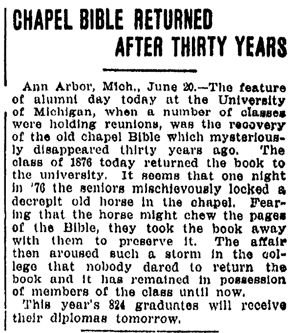 An article about a Bible, Omaha World-Herald newspaper article 21 June 1906