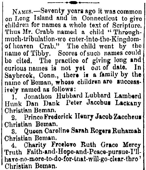 An article about curious and amusing names, Rock River Democrat newspaper article 9 April 1861