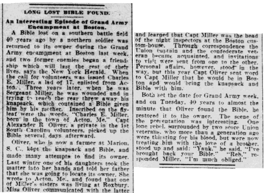 An article about a family Bible, Springfield Republican newspaper article 22 August 1904