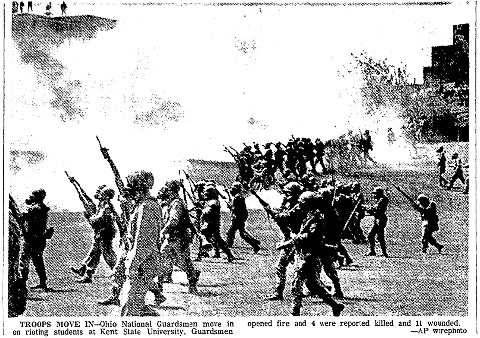 A photo of the Kent State Shootings, Advocate newspaper article 5 May 1970