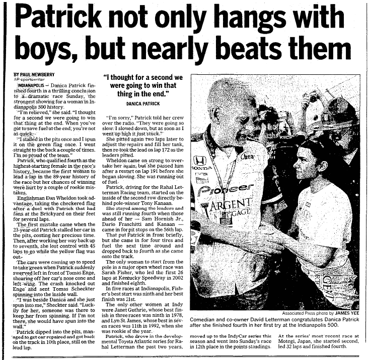 An article about Danica Patrick, Advocate newspaper article 30 May 2005