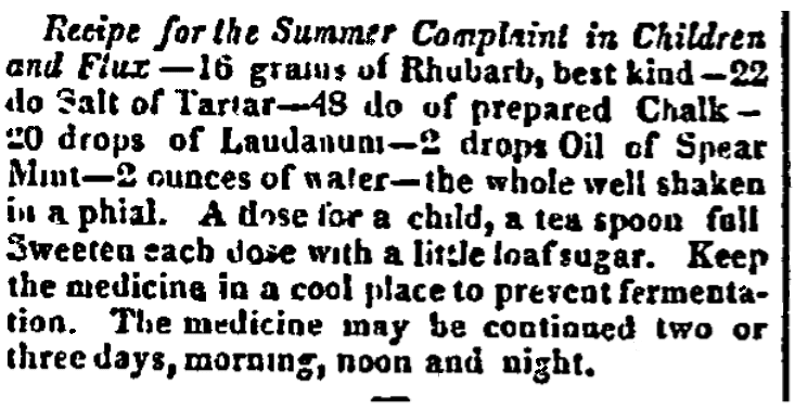 An article about a cure for flux, City Gazette newspaper article 21 July 1825