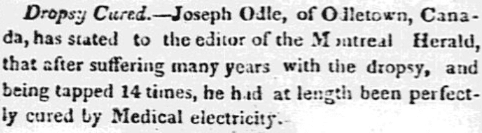 An article about a cure for dropsy, Columbian newspaper article 28 February 1821