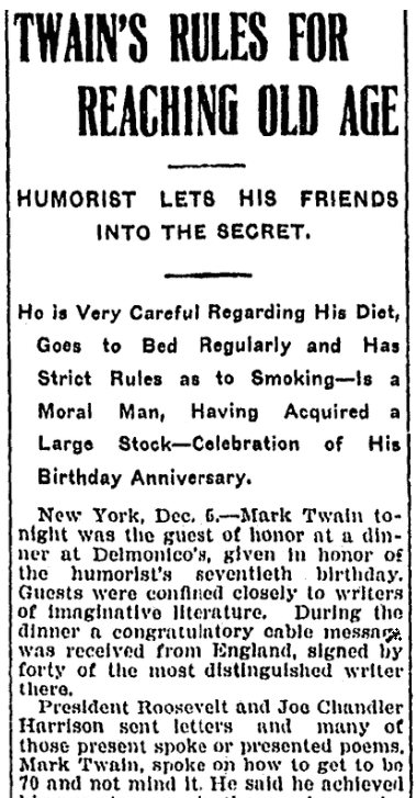 An article about Mark Twain, Daily Illinois State Journal newspaper article 6 December 1905